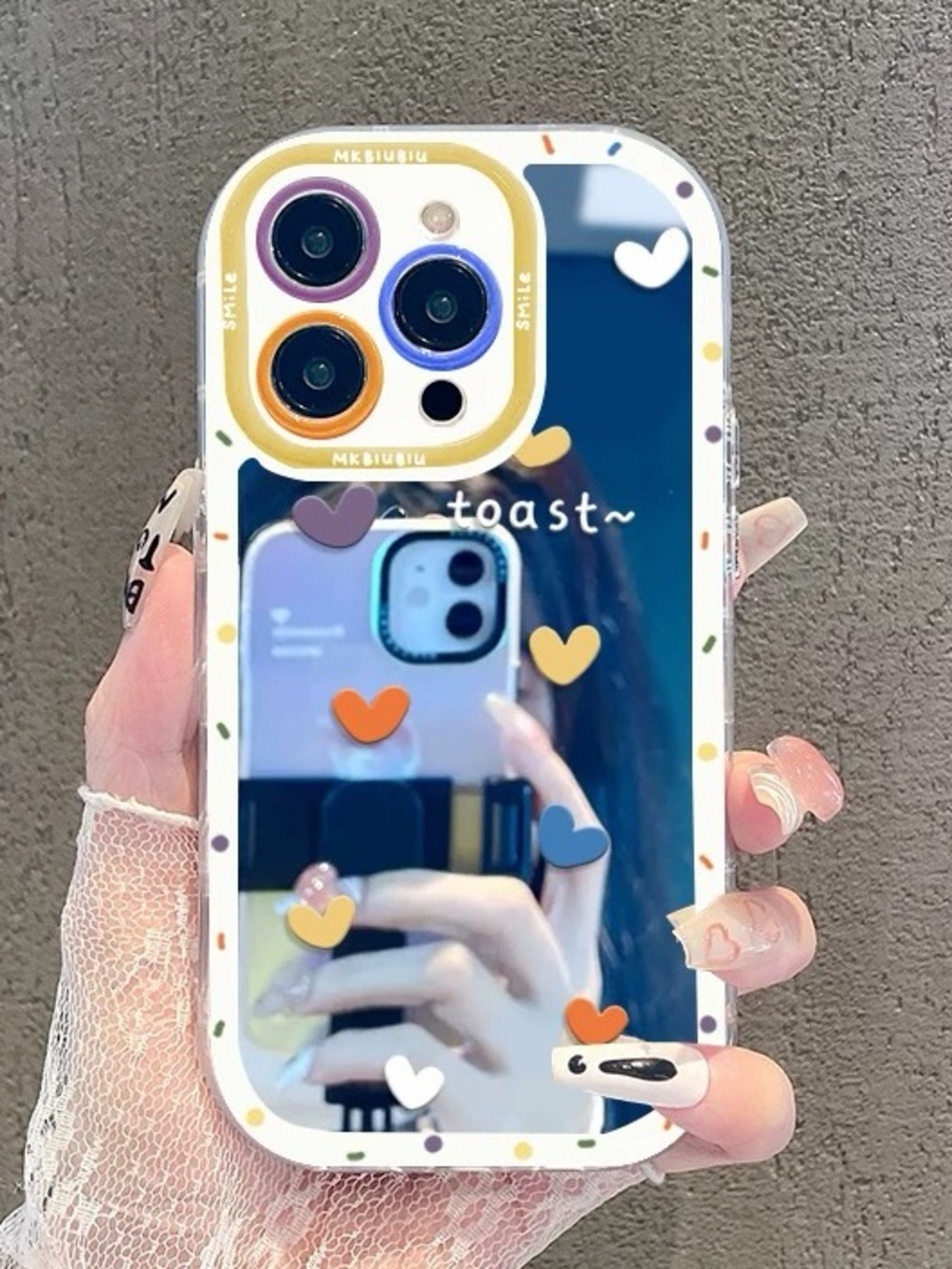 cute iphone 15 pro max case with mirror on the back